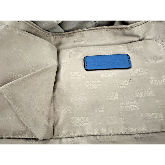 Michael Kors East-West Ring Tote Shoulder Bag Blue Pebbled Leather Tassel MK Tag - Picture 13 of 16